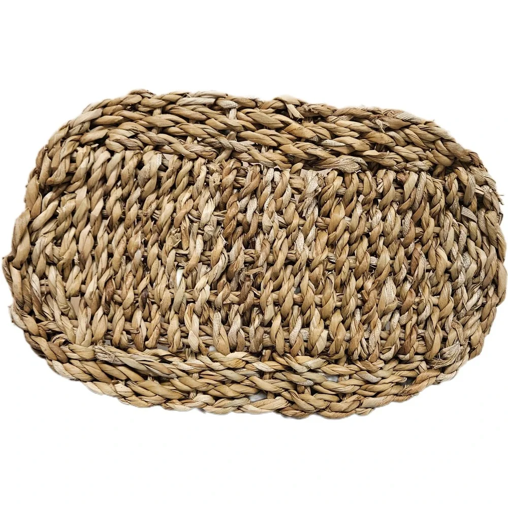 Natural Handwoven Oval Seagrass Storage/Bread Basket‎ W/ Handles Rustic Boho